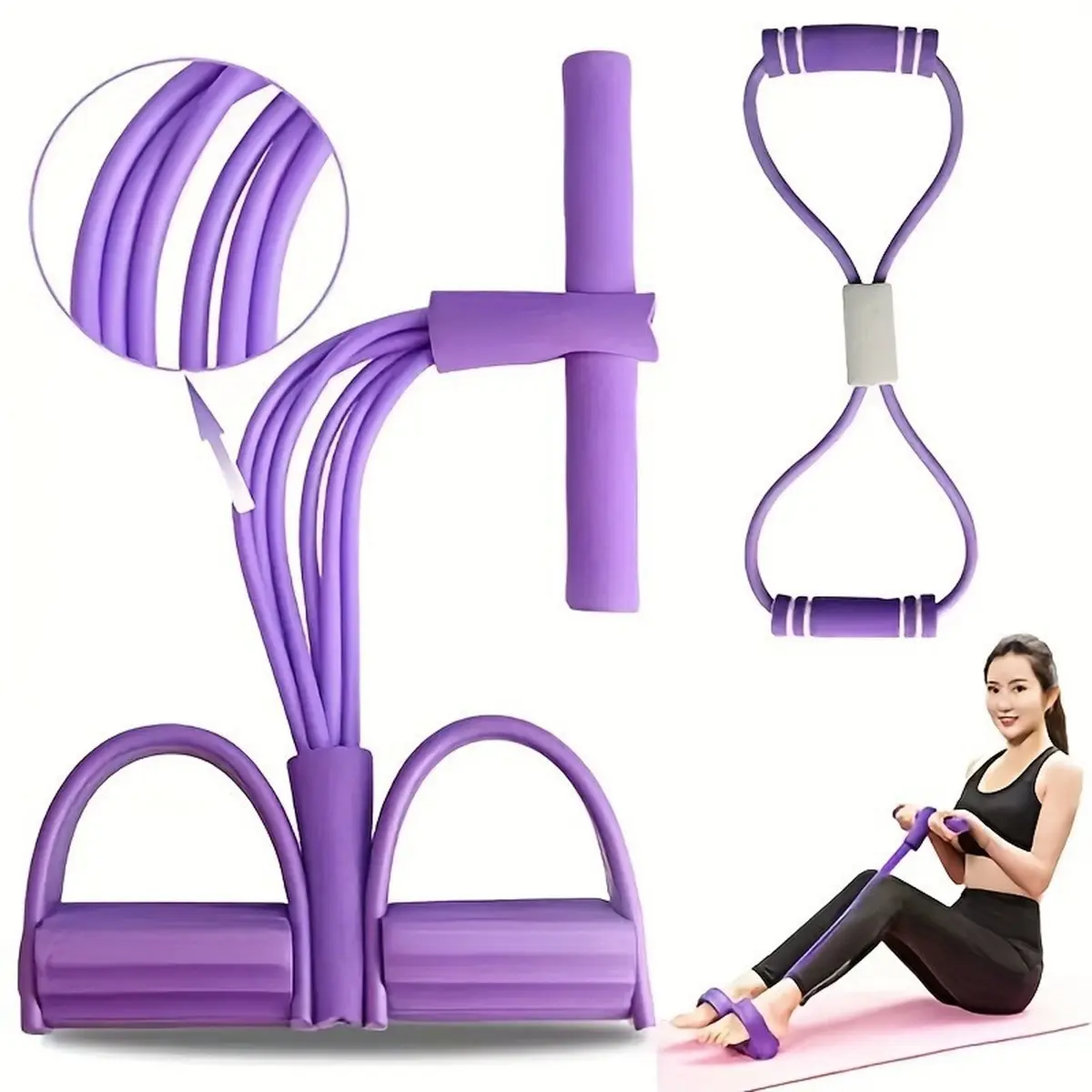 BloomWish Pedal Resistance Band - Multi-Function Sit-Up Auxiliary Pull Rope for Tummy Trimmer, 4-Tube Elastic Yoga Pedal Puller for Home Workout & Leg Slimming
