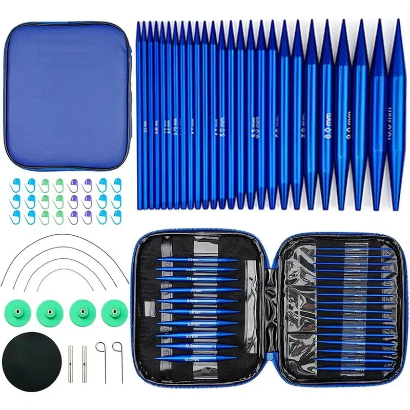 Durable Aluminum Circular Knitting Kit for Mom - 13 Interchangeable Pairs (3mm-10mm), 4 High-Flexibility Swivel Cables, Anti-Slip Pads for DIY Knitting Enthusiasts (Boasts Long-Lasting Durability)