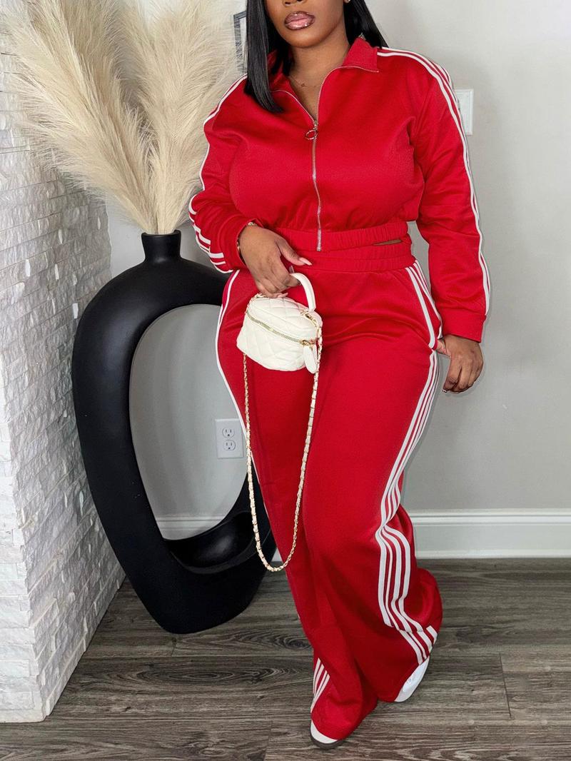 Women's Casual Long Sleeve Zip Up Jacket & Pants Set for Spring & Fall, Women's Clothes for Daily Wear, Streetwear Tracksuit Set