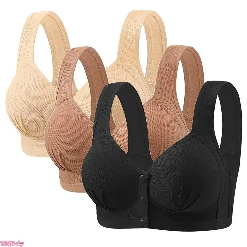 [SummerWins]Women's Plus Size Thin Vest-Style Front Closure Wireless Bra, Breathable Lift Support Brassiere for Middle-Aged Elderly Women