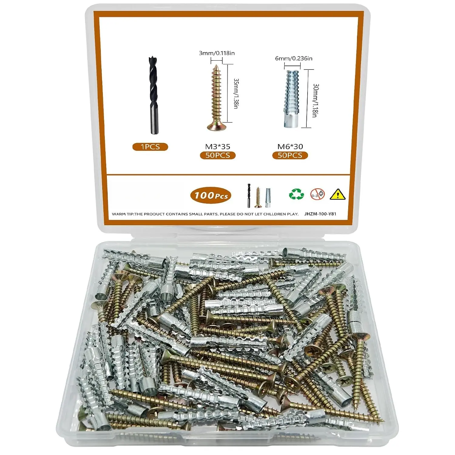 100 count M3 M6 Tree Shaped Steel Hollow Wall Anchor with Screws, Metal Expansion Screws for Concrete and Drywall, Loose Hinge Hole Repair Kit