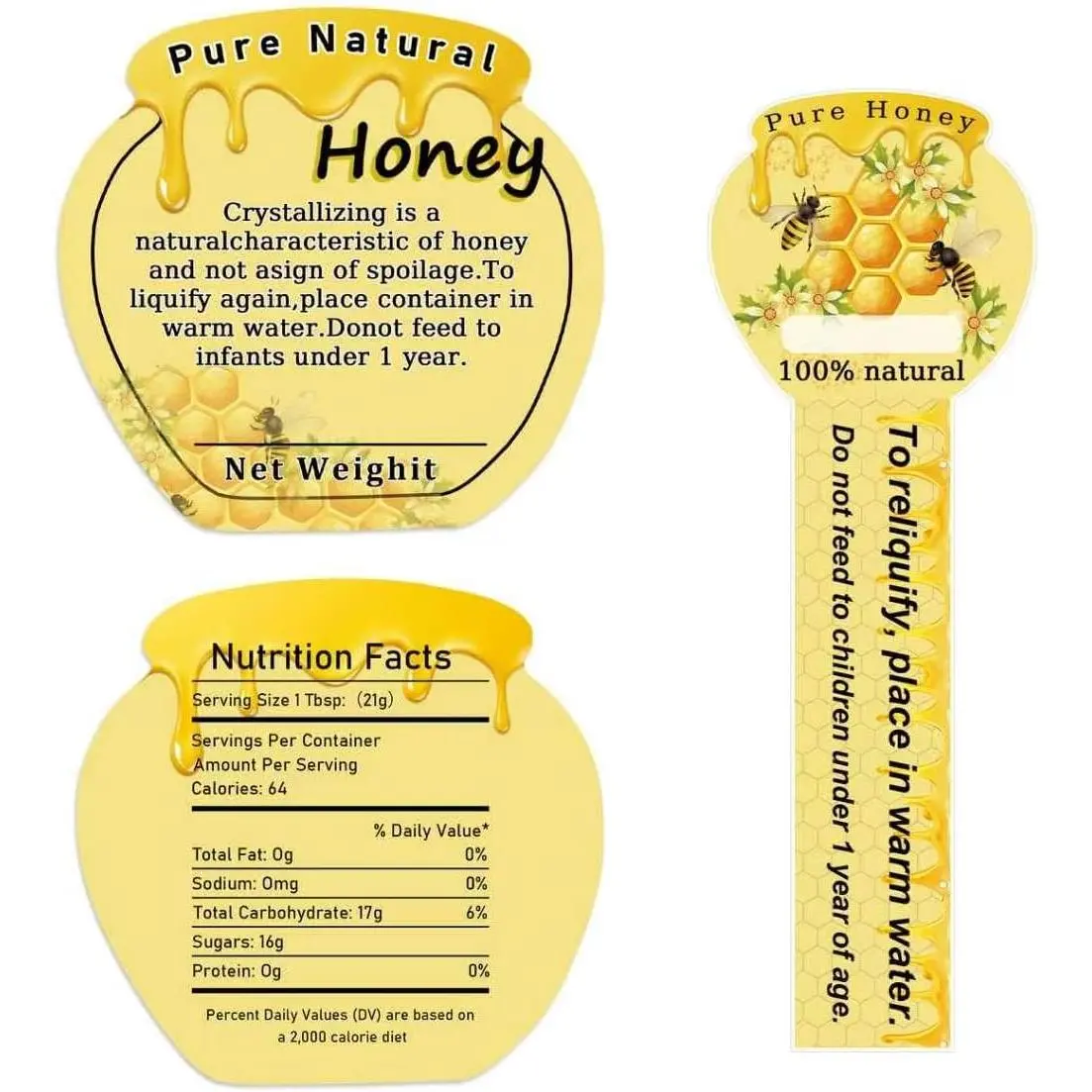 200 count Tamper Proof Honey Stickers 1 x 3 Inch Pure Honey Jar Seal Labels Tamper Evident Lid Sealing Stickers for  Packaging  Seals