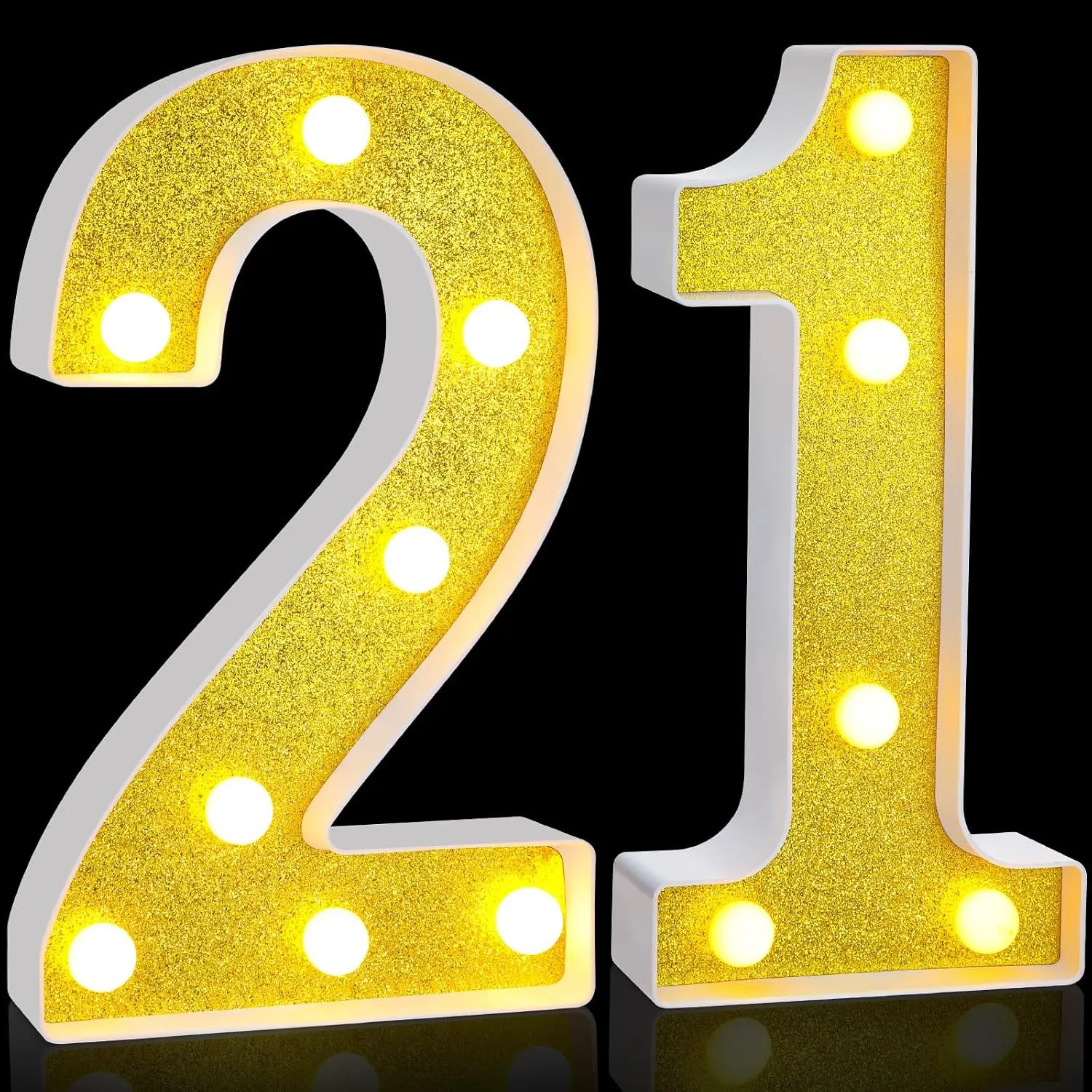 8.7'' Birthday Decorative LED Light up Numbers, Glitter Marquee Number Sign for Night Birthday Party Decorations Anniversary Bar LED Sign Backdrop Wall Table Centerpieces(21st,)