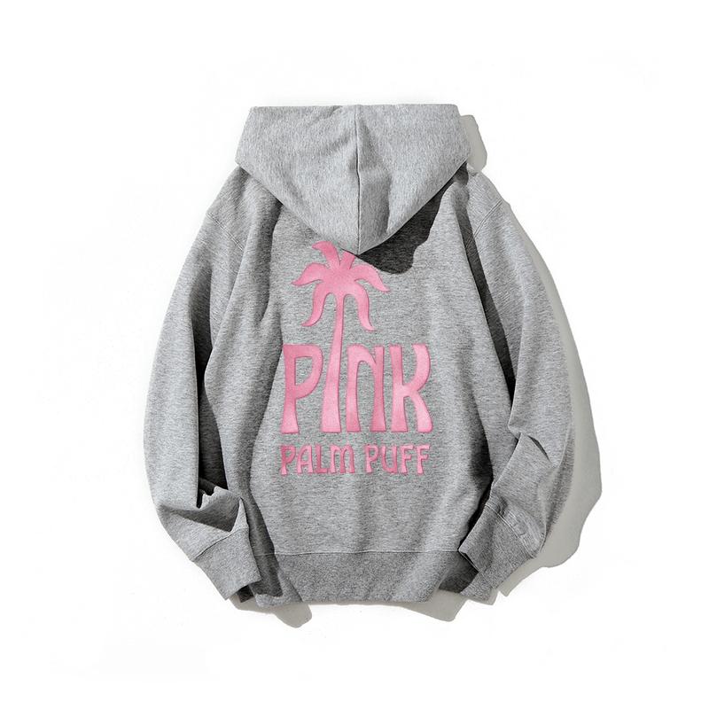 "Pink Palm Puff" Graphic Printed Cotton Hoodie | Casual Top