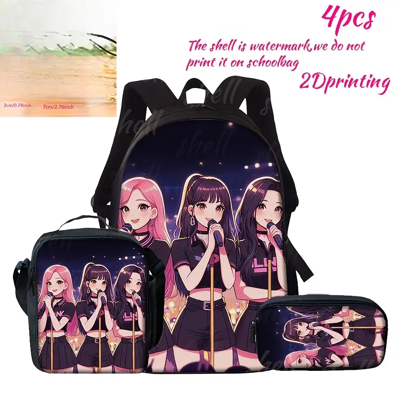3pcs Retro Chic Girl Group Print Luggage Set - Backpack, Crossbody Bag, Pouch Wallet with Multiple Pockets, All Seasons Travel Camping Bag for Students