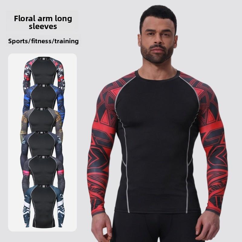 Outdoor cycling clothes, running basketball training, sports clothes, fitness clothes, tops, flower arms, long sleeves, high elastic tights, quick-drying clothes. workout
