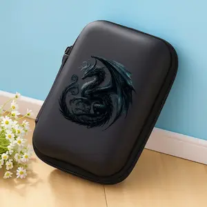 Mysterious Black Dragon Pattern Printed Storage Box with Mesh Pocket and Compact Design - Cable/Earphone/Charger Storage Box, Suitable for Office, Travel, Animal Enthusiasts - Durable and Portable Electronic Accessory Organizer