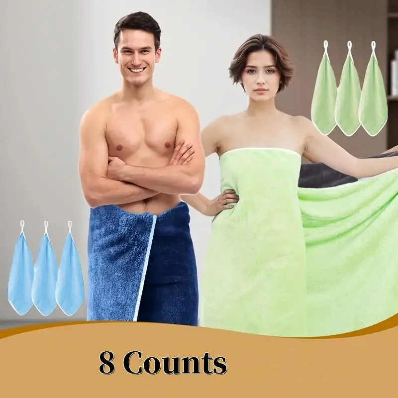 8 Piece Bath Towel Set for Family, 2 Oversized Bath Sheets 90x180cm with 6 Soft Face Towels 35x35cm, Absorbent Quick Dry Large Bath Towels, Quick Drying Towels for Bathroom Shower Spa, Great Gift for Women and Men