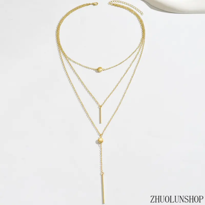 Women's Zinc Alloy Bar Charm Pendant Layered Necklace with Layering Clasp - Nickel-Free, Hypoallergenic, Tarnish-Resistant Polished Chain  for Daily/Party Use, Stack-Friendly, Chain  Necklaces, Layered Gold Chains men's cuban link design chain