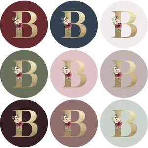 Monogram Stickers -  Foil Letter B Envelope Seals | 90 Floral Sticker Seals in 9 Chic Colors | 1.4" Wedding Initial Stickers for Invitations, Cards, or Gifts