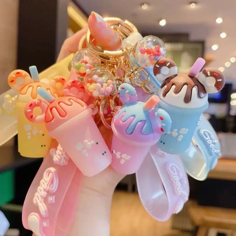 Creative Ice Cream Milk Tea Cup Keychain Pendant, Fashion Gift for Students, Friends, Car Bag, Backpack Charm, Birthday Decoration