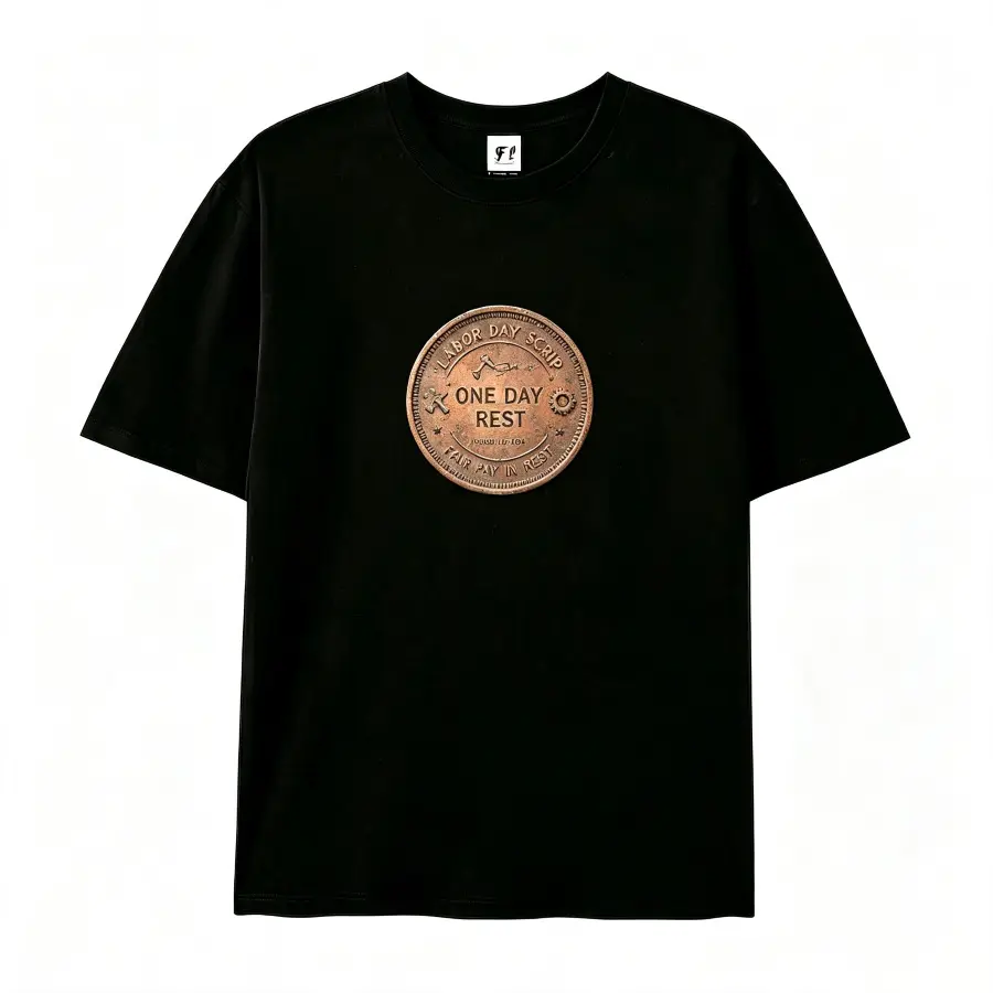 Labor Day Coin Graphic Tee – "One Day Rest" Vintage Bronze Token Design, Industrial Workwear Cotton Shirt, Perfect Gift for Workers, Best Labor Day or Mechanic Outfit