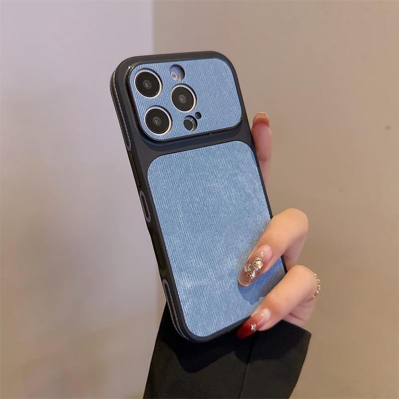 Instantly enlarges the screen, suitable for iPhone 17/16/15/14/13, denim-pattern side-stick anti-collision edge denim leather protective case