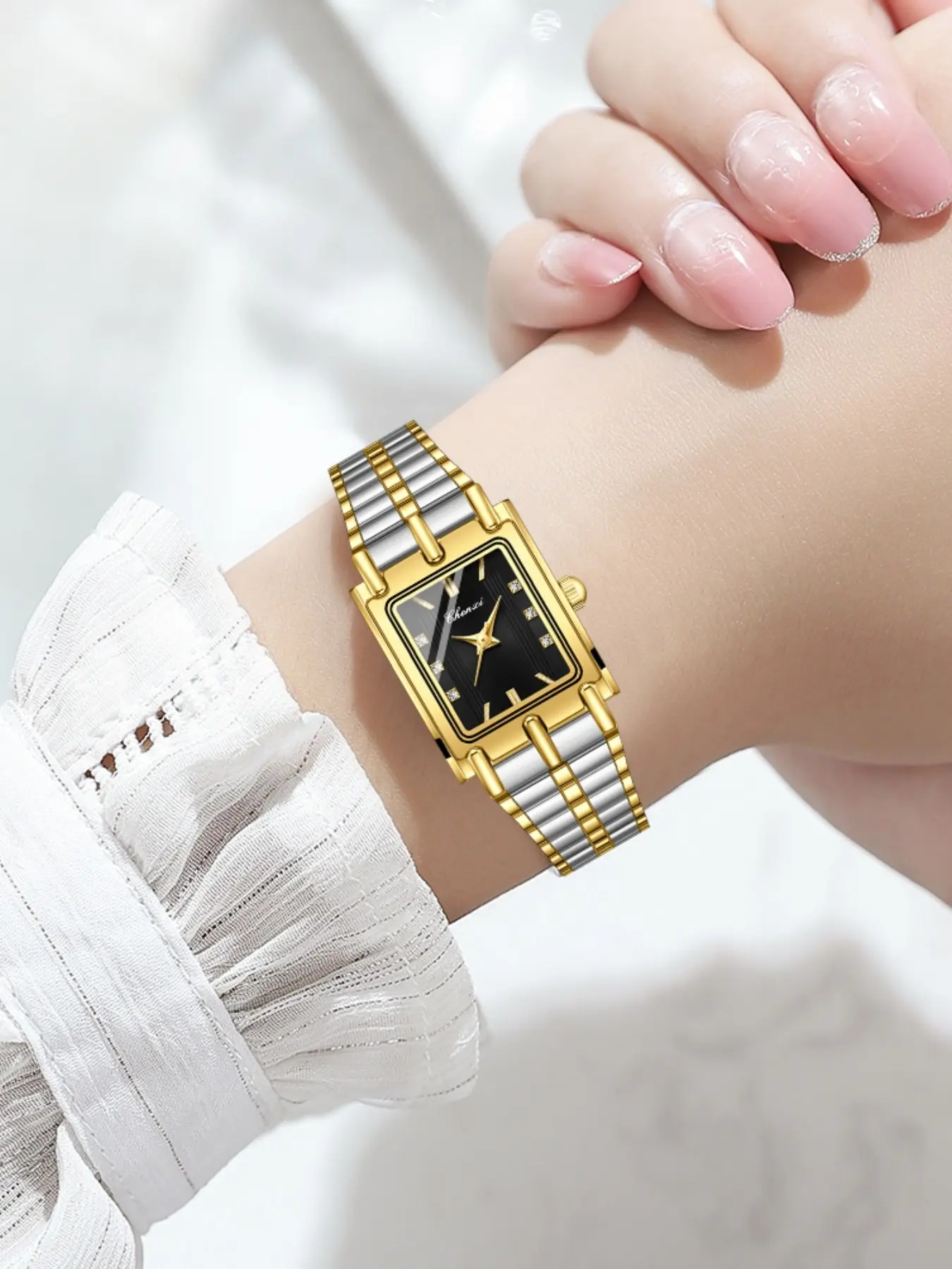 Women's Elegant Rectangle Dial Quartz Watch, Casual Business Wristwatch with Adjustable Strap, Trendy Watch for Daily & Business As Anniversary Gift with Box