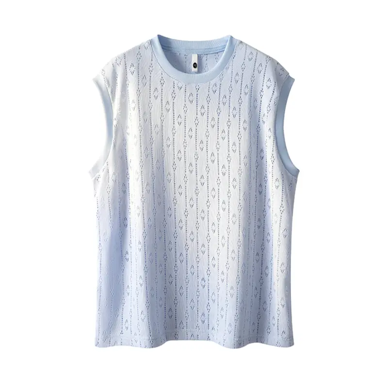 Men's Diamond Knit Sweater Vest, Minimalist Casual Polyester Clothes with Contrast Trim, Lightweight and Breathable for Layering, Menswear, Diamond Print, Round Neck, Slim-Fitting, Medium Length