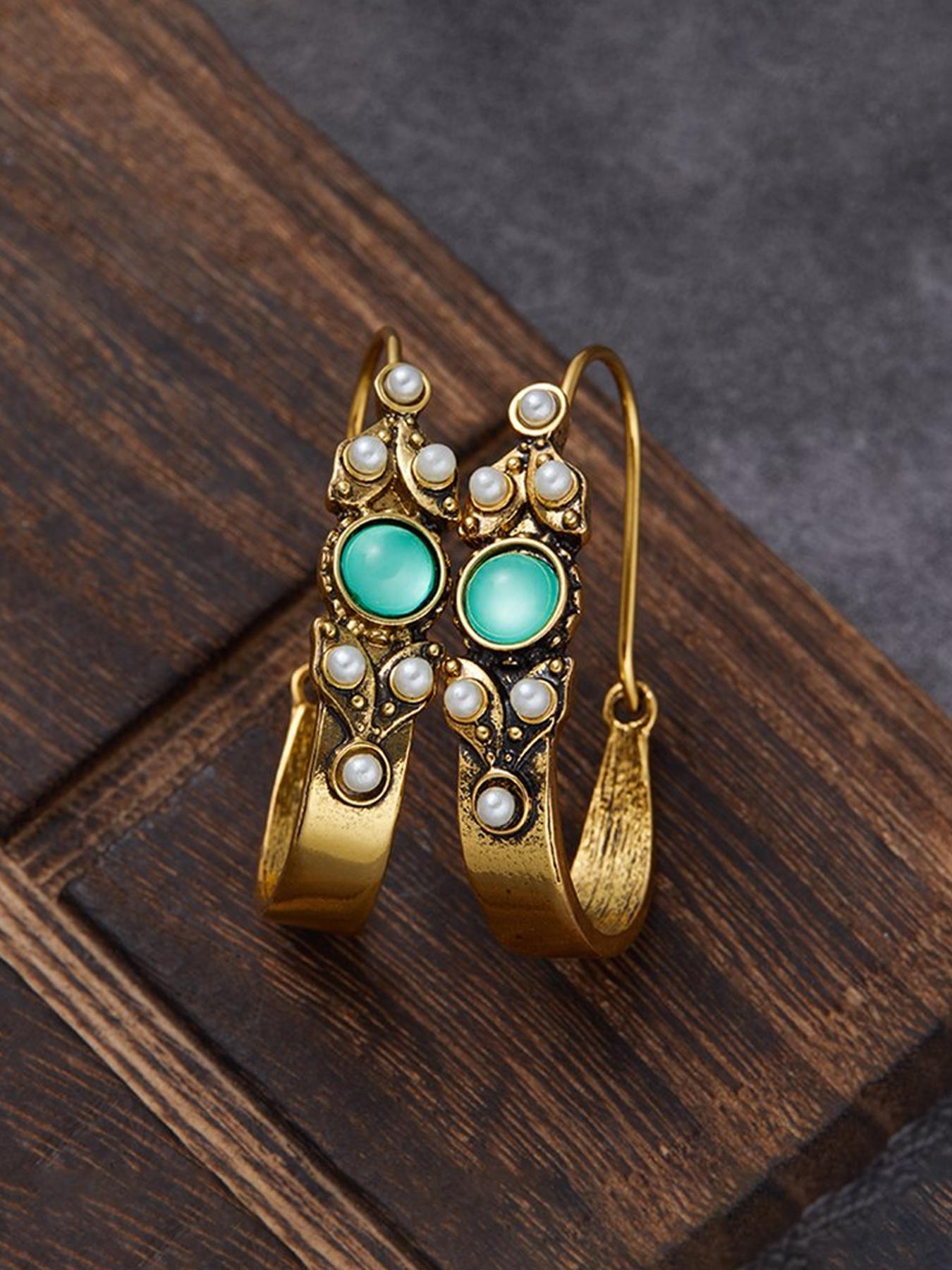 Vintage Style Faux Pearls Hoop Earrings, Boho Style Jewelry for Women, Fashion Jewelry for Party, Daily Clothing Decor, Trendy All-match & Exquisite Jewelry for Birthday Gift