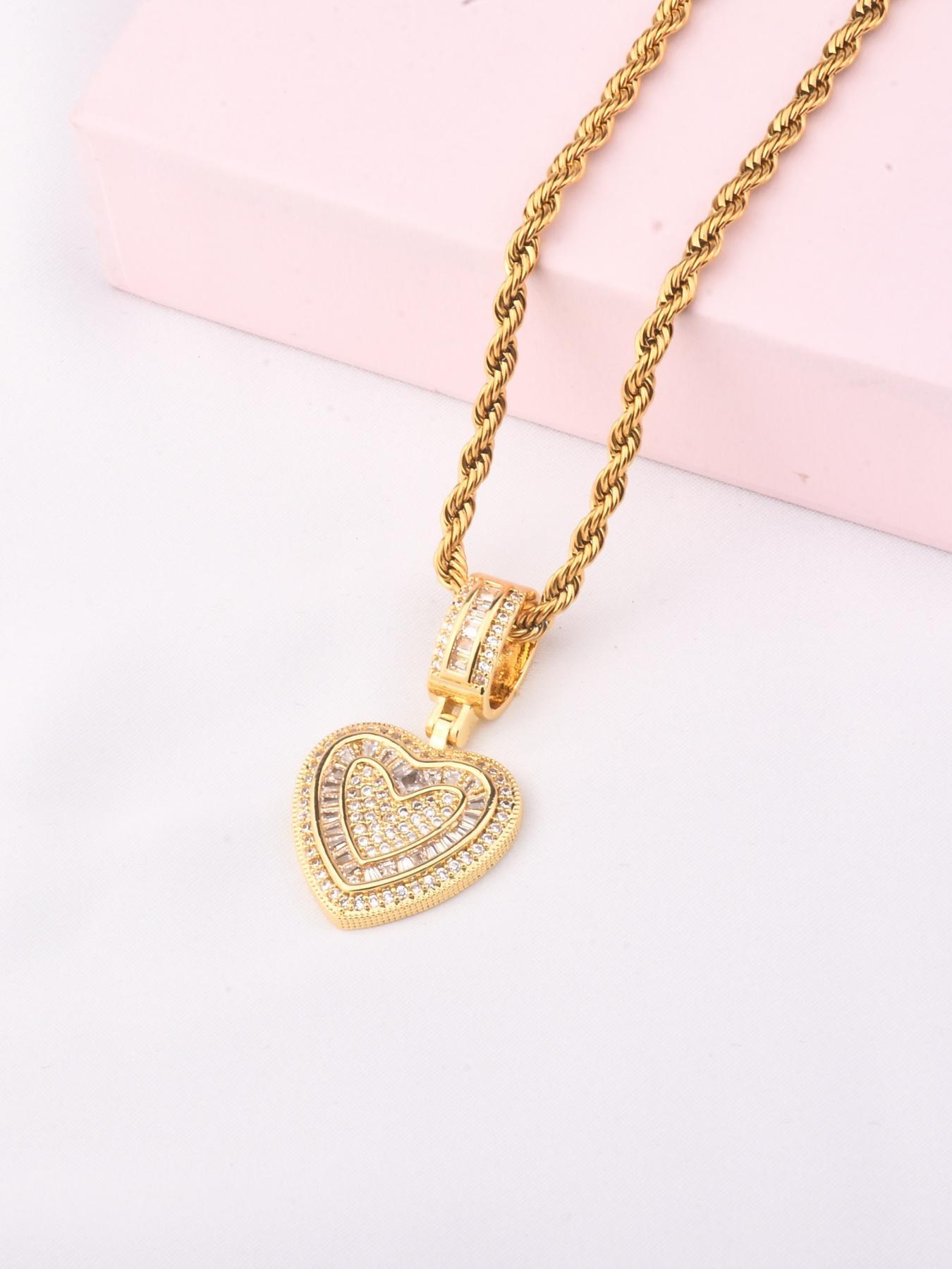 Heart Shaped Pendant Necklace, Fashion Zircon Decor Necklace for Party, Daily Decor, Trendy All-match & Exquisite Jewelry for Birthday Gift, Love Heart Necklace
