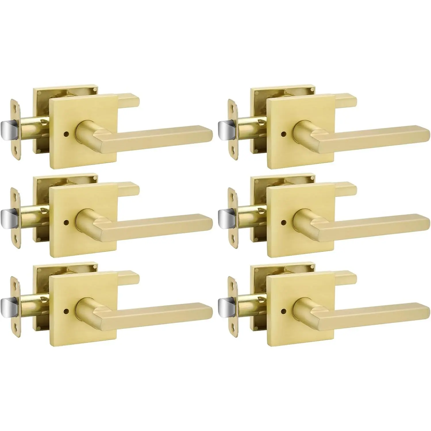 Gold Door Handles Interior, Zinc Alloy Heavy Duty Brushed Gold Interior Door Handles  Bedroom Bathroom, Modern Square Privacy Door Levers (6 Pack)