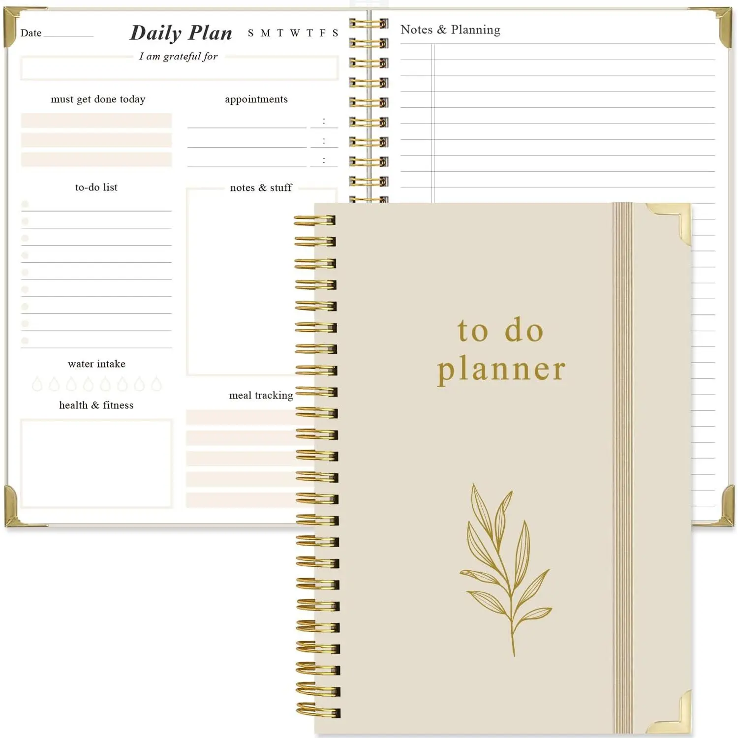 Notebook - Aesthetic Daily Planner to Easily Organize Your Tasks And Boost Productivity - Undated Planner for School or Office Supplies, 5.8" x 8.5", Beige