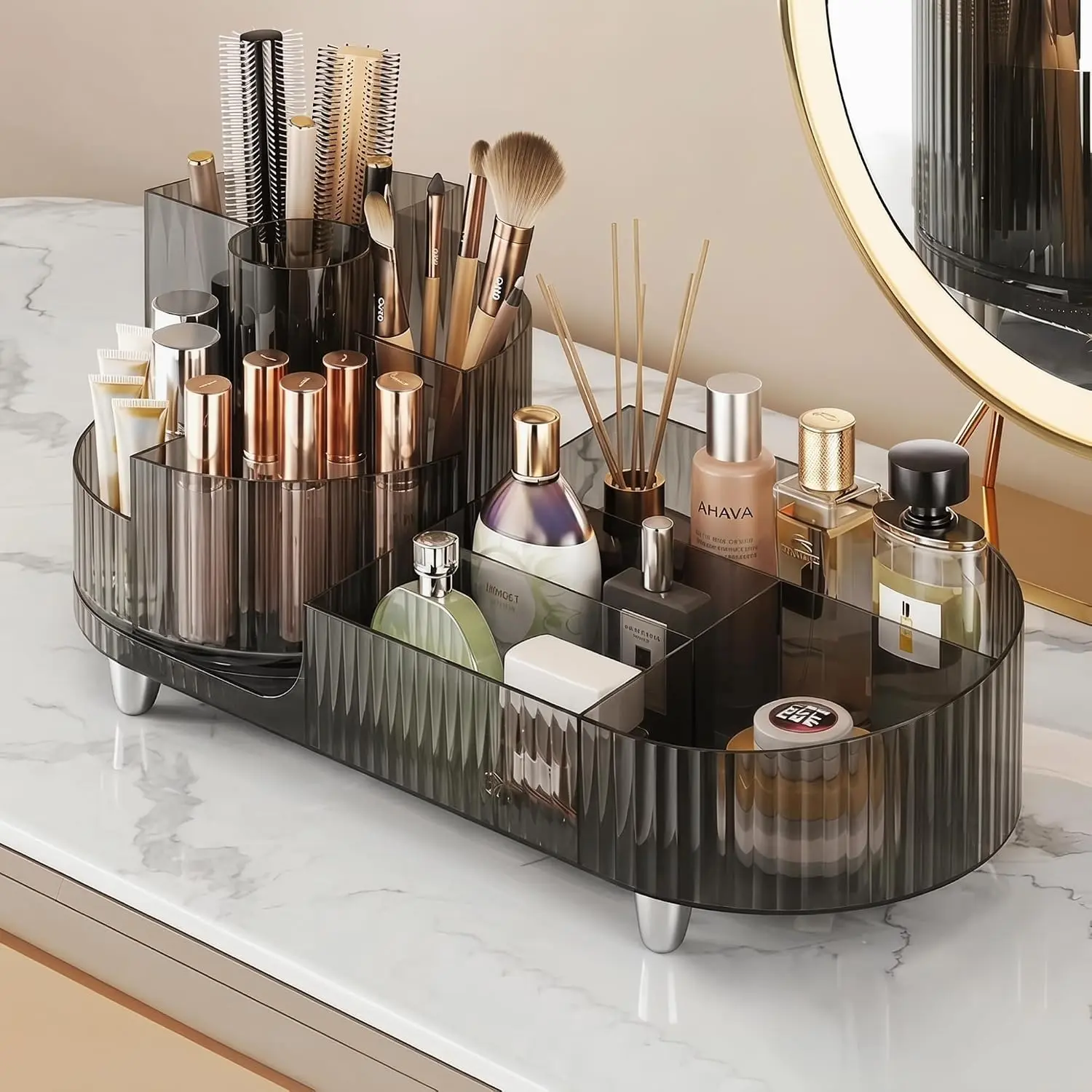 Rotating Makeup Organizer for  and Bathroom Countertop,  | Clear   Display Case, Large Beauty Storage Holder for Dresser Counter, Skincare, Brush, Eyeshadow, Lipstick