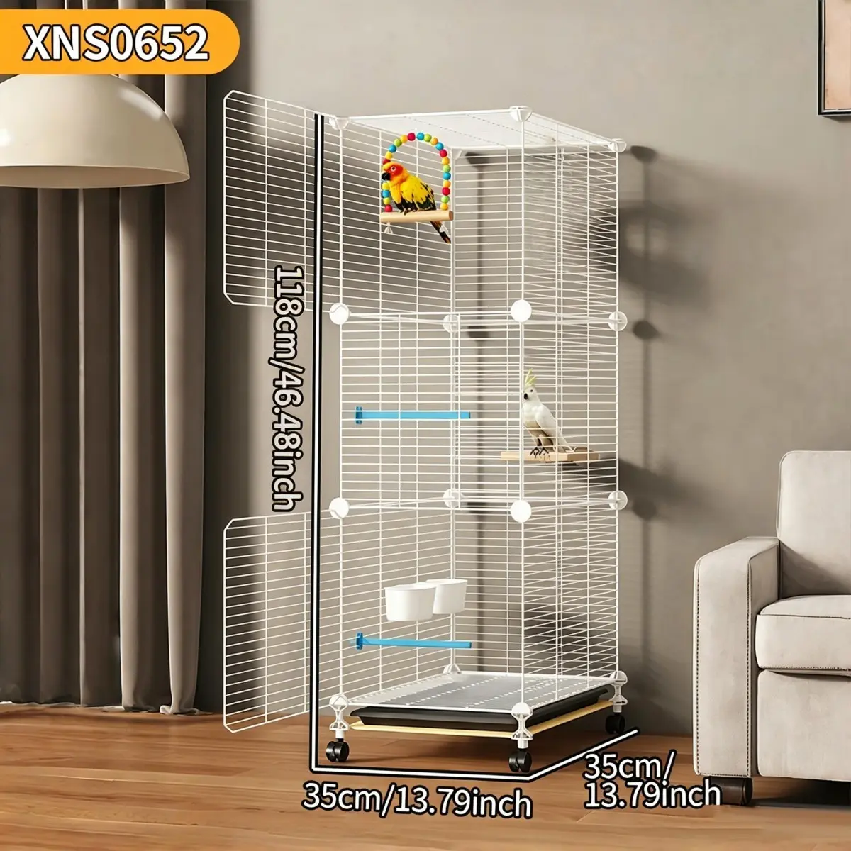 Large DIY Wire Bird Cage, Spacious Pet Bird House, Suitable for Tiger Barbet, Budgerigar, Rosebud Parakeet, Easy Assembly