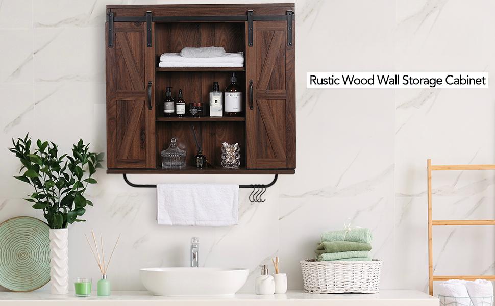 Rustic Wood Wall Storage Cabinet with Two Sliding Barn Door, 3-Tier Decorative Farmhouse Vintage Cabinet for Kitchen Dining, Bathroom, Living Room, Vintage White Rustic Wood Wall Storage Cabinet with Two Sliding Barn Door, 3-Tier Decorative Farmhouse Vintage Cabinet for Kitchen Dining, Bathroom, Living Room, Vintage White