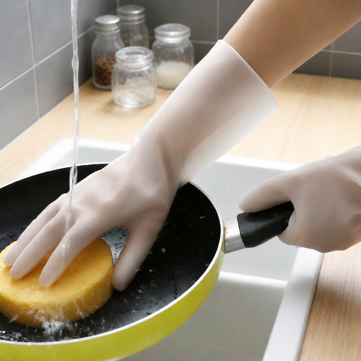 Heavy-Duty Reusable Dishwashing Gloves for Women – Non-Slip Rubber Kitchen Cleaning Gloves with Extended Cuff, Waterproof & Abrasion-Resistant for Daily Household Chores, Dishwashing, and Surface Scrubbing