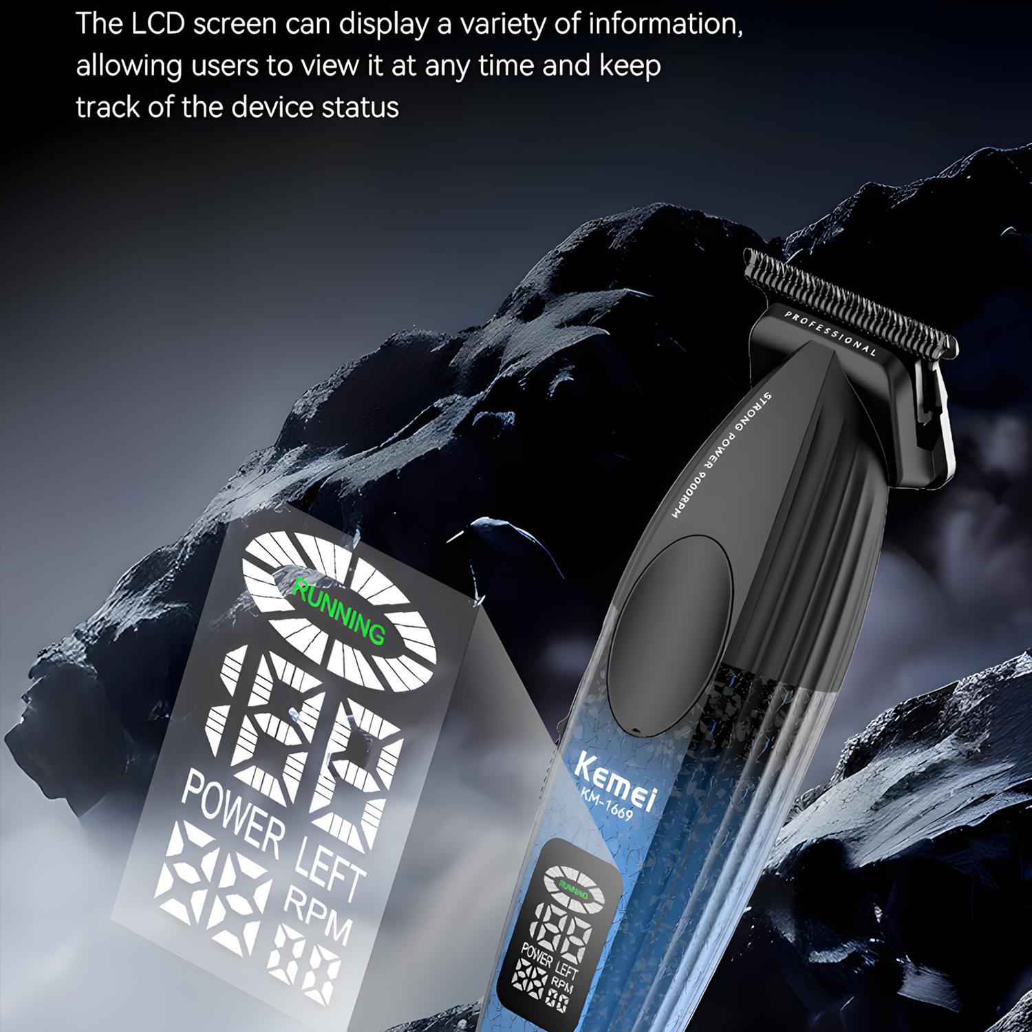 Kemei KM-1669 9000RPM High Power Wireless Professional Barber Machine, Hair Clipper Trimmer with Charging Stand, Hair Trimmer for Men