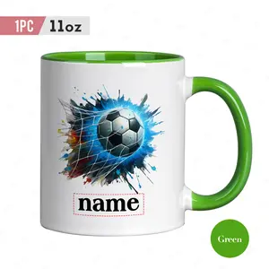 Personalized Ceramic Coffee Mug Featuring a Soccer Theme, Perfect As a Unique Gift for Football Enthusiasts.This Dishwasher-Safe Tea Cup Showcases a Design with a Soccer Ball And Net Splash