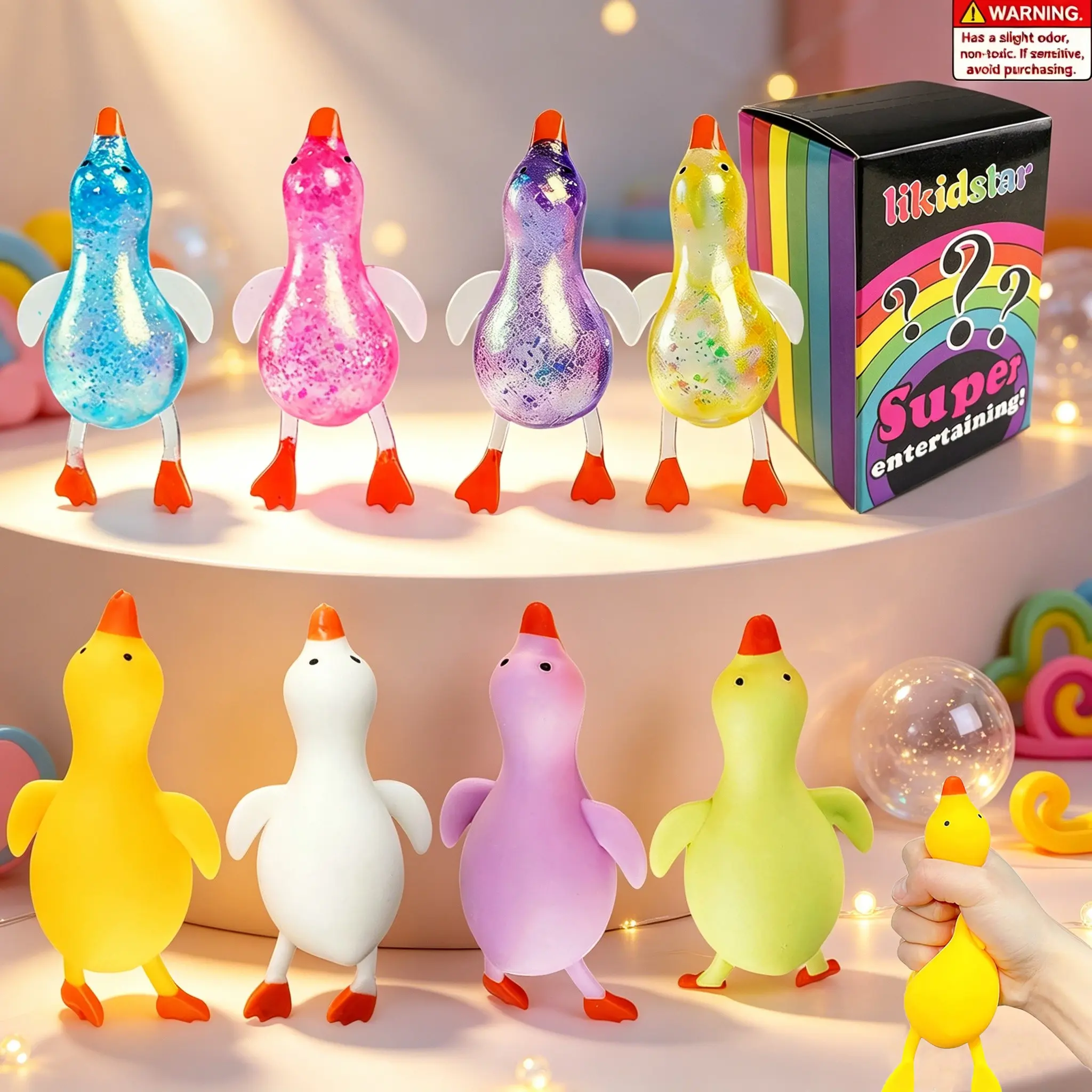 8pc Cute Duck Squishy Stress Relief Toy Set, Anxiety Relief, Soft Slow Rebound Toys, Fun Interactive Design, Office Desk Accessories, Gift Box