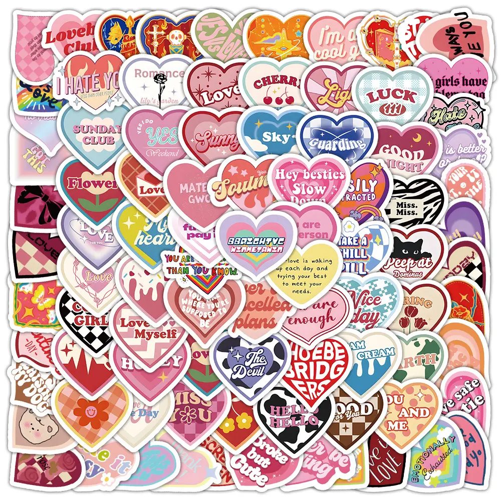 100pcs Romantic Korean-style Heart-shaped Decorative Stickers - Back-to-School Stationery & Accessories; Stylish DIY Stickers Perfect for Journals, Planners, Notebooks, and Scrapbooking Collages.