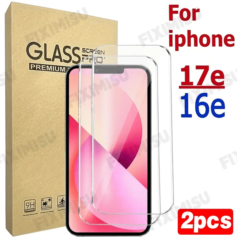 2-piece tempered clear glass smartphone screen protector, suitable for iPhone 17E/16E, glass film, supports facial recognition, anti-fingerprint, bubble-free