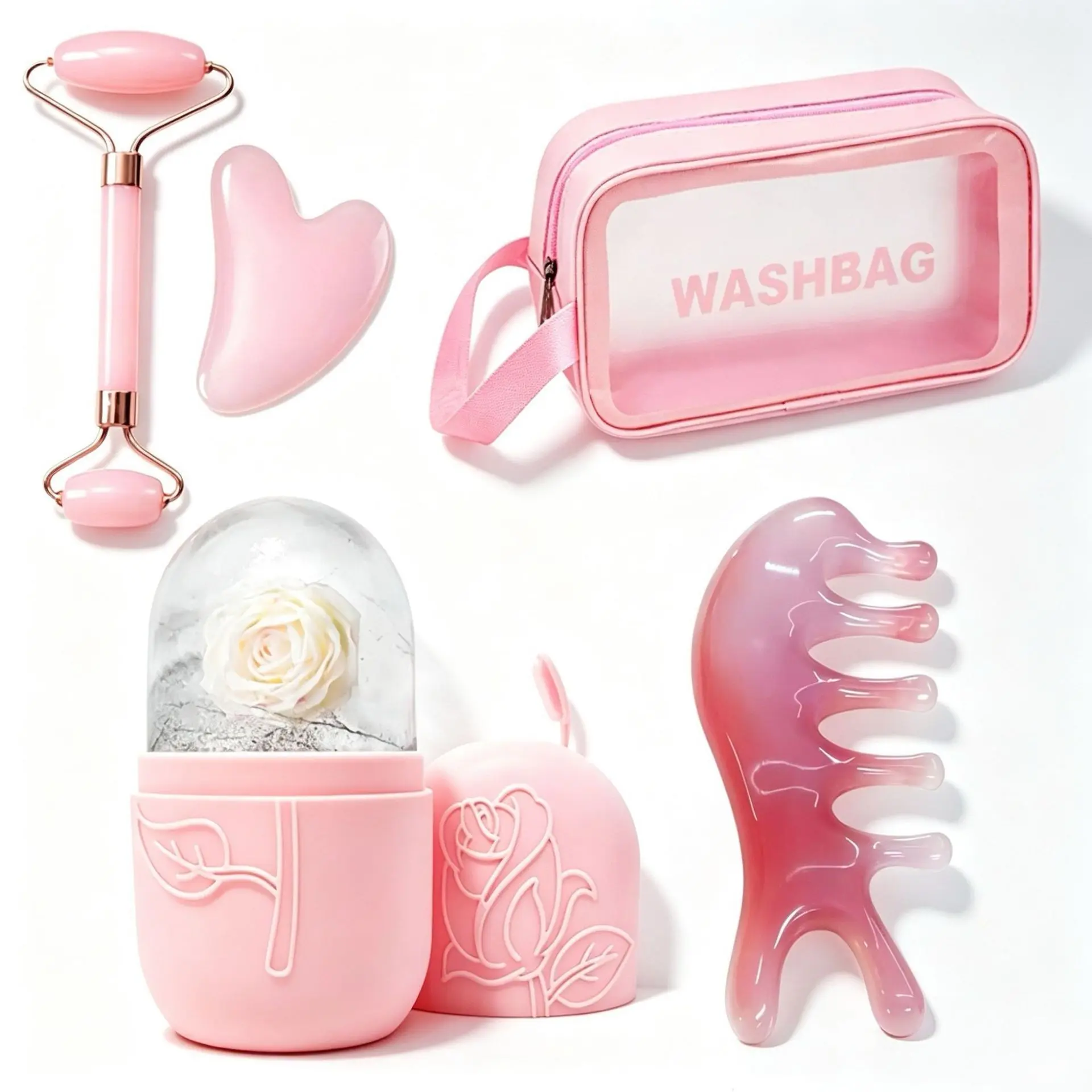 Face Care Spa Tool Set, Jade Roller, Gua Sha Board, Ice Face Roller, Massage Comb, Portable Beauty Kit, Relaxing Skin Care, Women's Gift
