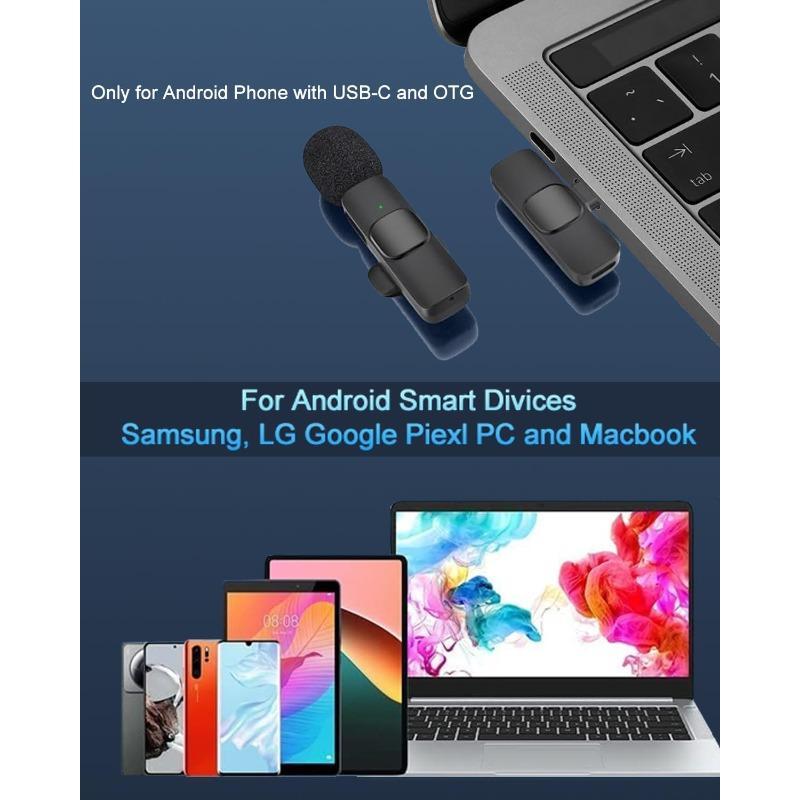 2 Pack Professional Wireless Lavalier Microphone for iPhone 15(Above) and Android USB-C Device, Lapel Mics Plug-Play Clip on Lapel Mic for YouTube, Recording, Vlog, Facebook Live wireless  microphone  iphone hands  free phono lapel mini