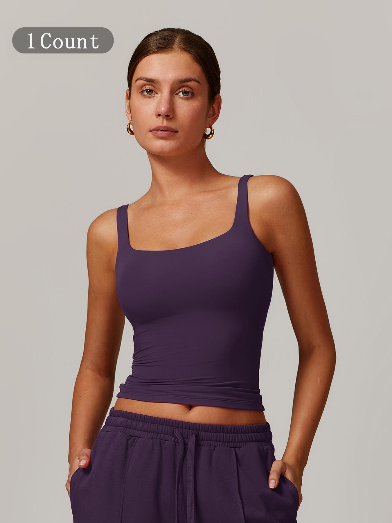 Women's Solid Color Sports Singlet with Built-In Bra Cups, High Stretch Comfortable Breathable Quick Drying Sports Bra for Yoga Gym Workout Fitness, Ladies Sportswear for Indoor Outdoor Wear