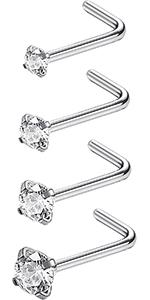 Jstyle 8Pcs/Set Hypoallergenic Nose Rings 18G 20G Surgical Stainless Steel Nose Rings Studs Cubic Zirconia Nose Ring Labret Nose Piercing Jewelry for Women Men 1.5mm 2mm 2.5mm 3mm