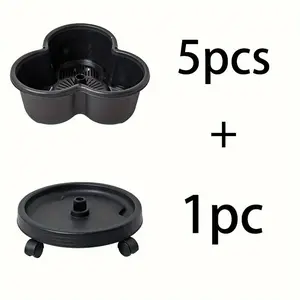 Stackable Planters Set, 5pcs + 1pc with Drain Holes, Irregular Shape Flower Pots, Mobile Base Included, Indoor/outdoor Garden Tools