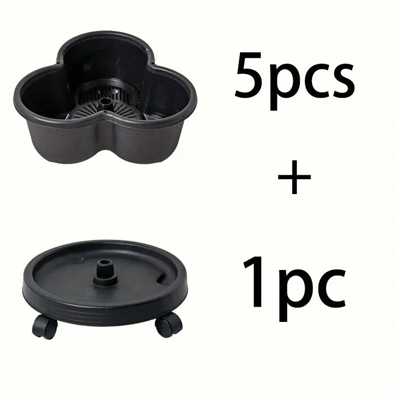 Stackable Planters Set, 5pcs + 1pc with Drain Holes, Irregular Shape Flower Pots, Mobile Base Included, Indoor/outdoor Garden Tools, Patio Planters