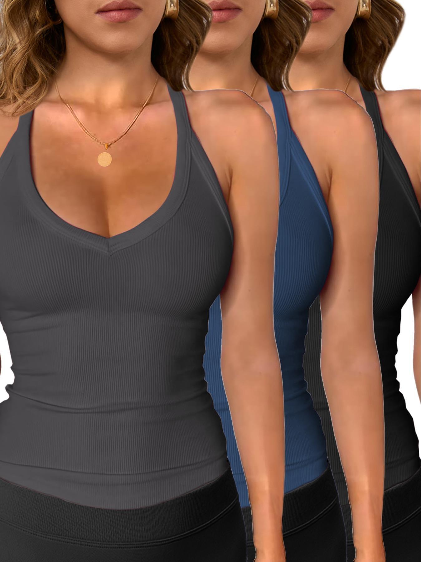 Women's Solid V Neck Ribbed Tank Top, Casual Comfy Cami, Casual Sleeveless Top for Daily Wear, Ladies Clothes for All Seasons