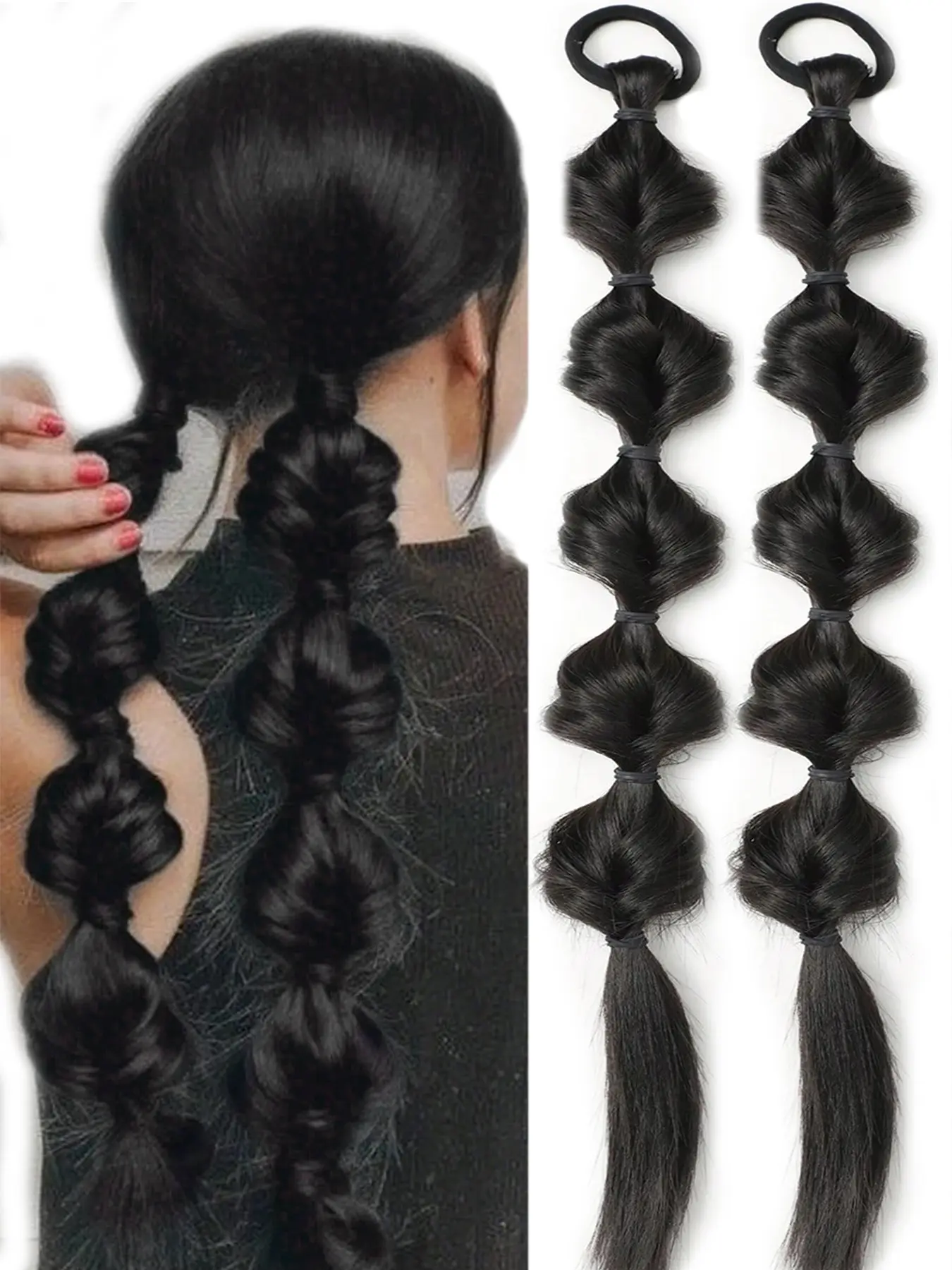 2-Pack Ponytail Bubble Braid Wig, Knotted Braid Tie-in Hair, Lantern Braids Boxing Braids, Natural Synthetic Look Fishtail Braid Extensions, Ideal for Daily Wear and Festivals like Cosplay Halloween