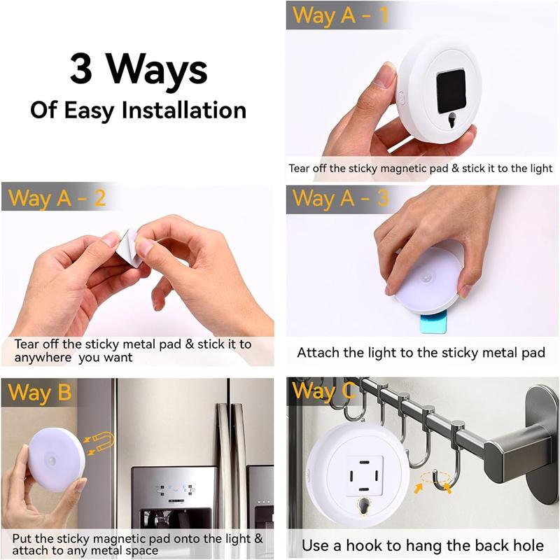 Indoor Motion Sensor Night Light USB Rechargeable Lamp Magnetic Mount Warm Light for Kitchen Closet Pantry Wardrobe Coffee Corner Bathroom Stairs Hallway Sink Cabinet Laundry Room Tool Room Garage Refrigerator