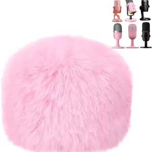 Pop Filter for Blue Yeti Microphone, Furry Mic Windscreen Cover with Wind Noise Reduction, Compatible with AM8, SoloCast, Yeti Pro/Nano, Razer Mini, Razer Seiren V2 Pro and More USB Microphone, Podcasting, Video, Gaming Streams, Outdoor Interviews (Pink)