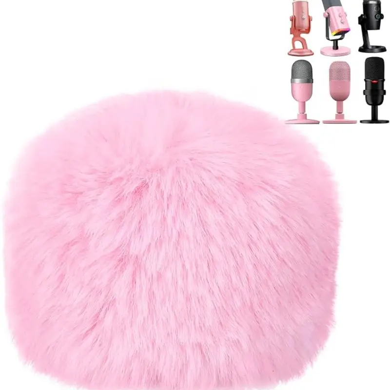 Pop Filter for Blue Yeti Microphone, Furry Mic Windscreen Cover with Wind Noise Reduction, Compatible with AM8, Hyperx Solocast, Yeti Pro/Nano, Razer Seiren V2 Pro and More, Podcasting, Video, Gaming Streams, Outdoor Interviews (Pink)