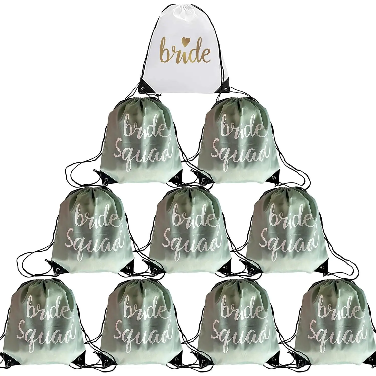10 count Bride & Bride Squad Drawstring Bags Bachelorette Party Drawstring Bags for Bridal Shower Wedding Bachelorette Bag (Sage Green)