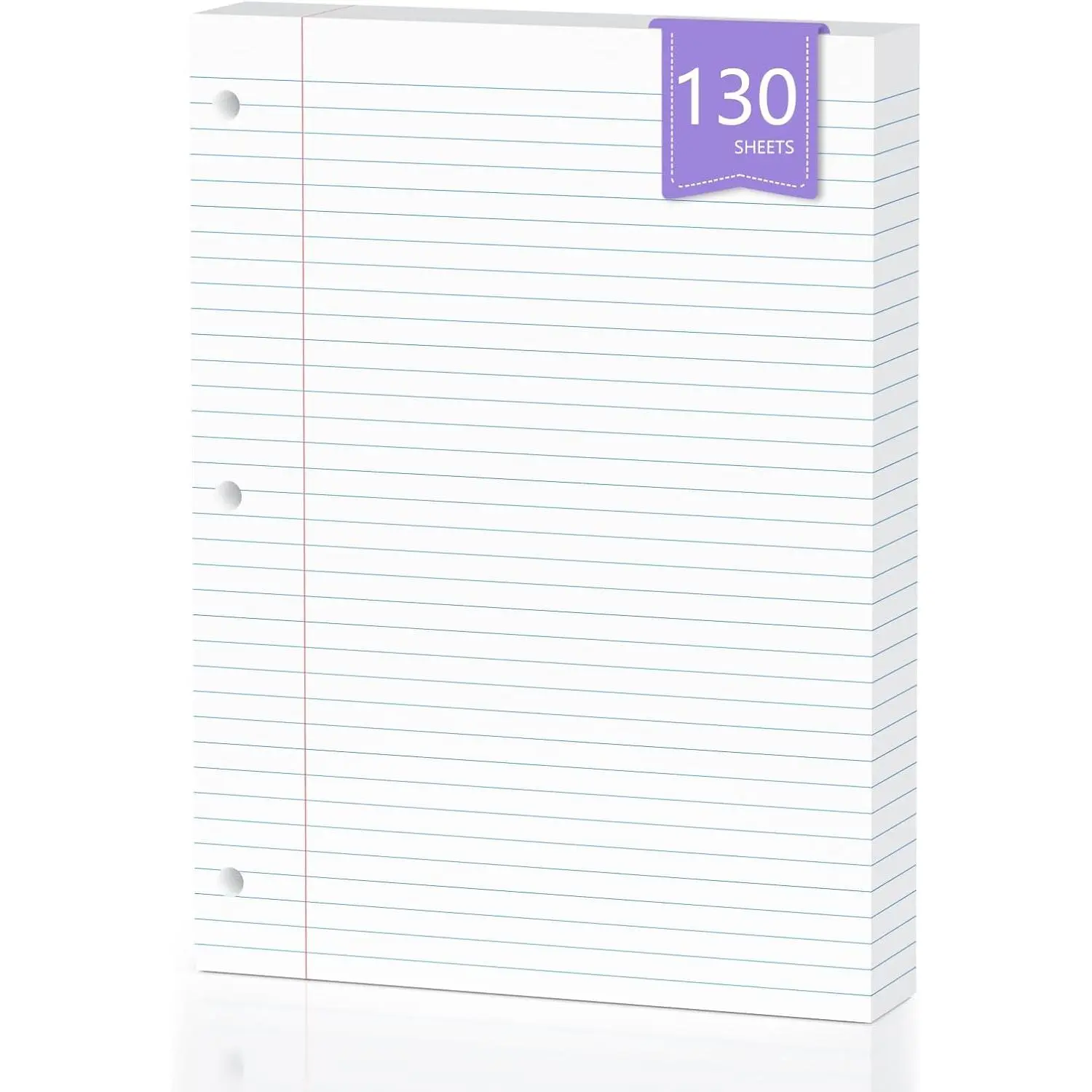 130 Sheets Loose Leaf Paper 8" x 10.5" Filler Paper College Ruled 3-Hole Punched Lined Paper Notebook Paper for 3-Ring Binders Notepad Writing Note Pads Ideal for , School, Office