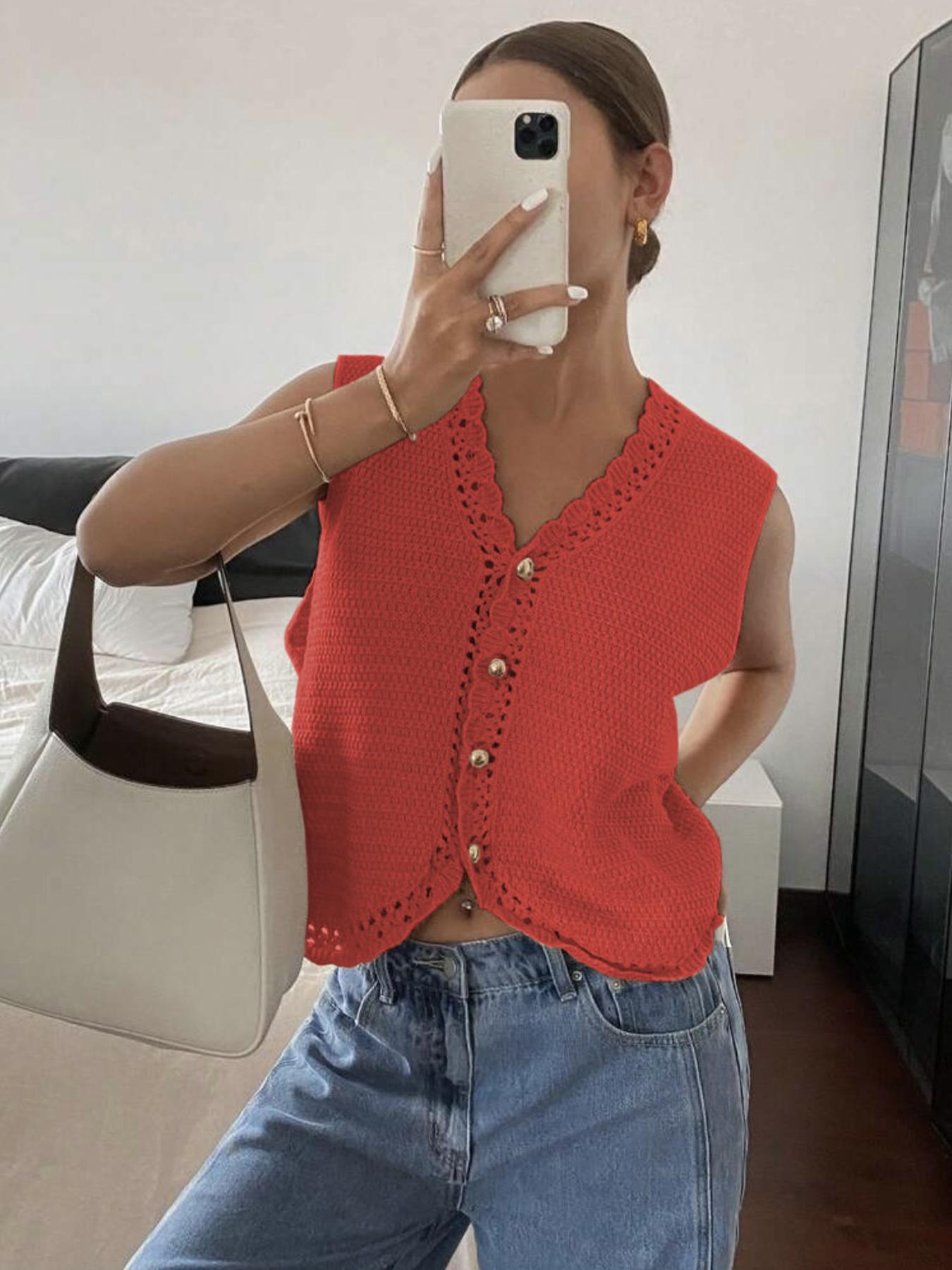 Women's Plain Crop Sweater Vest, Casual Sleeveless Cropped Knitwear for Spring & Fall, Fashion Women's Knit Clothing for Daily Wear