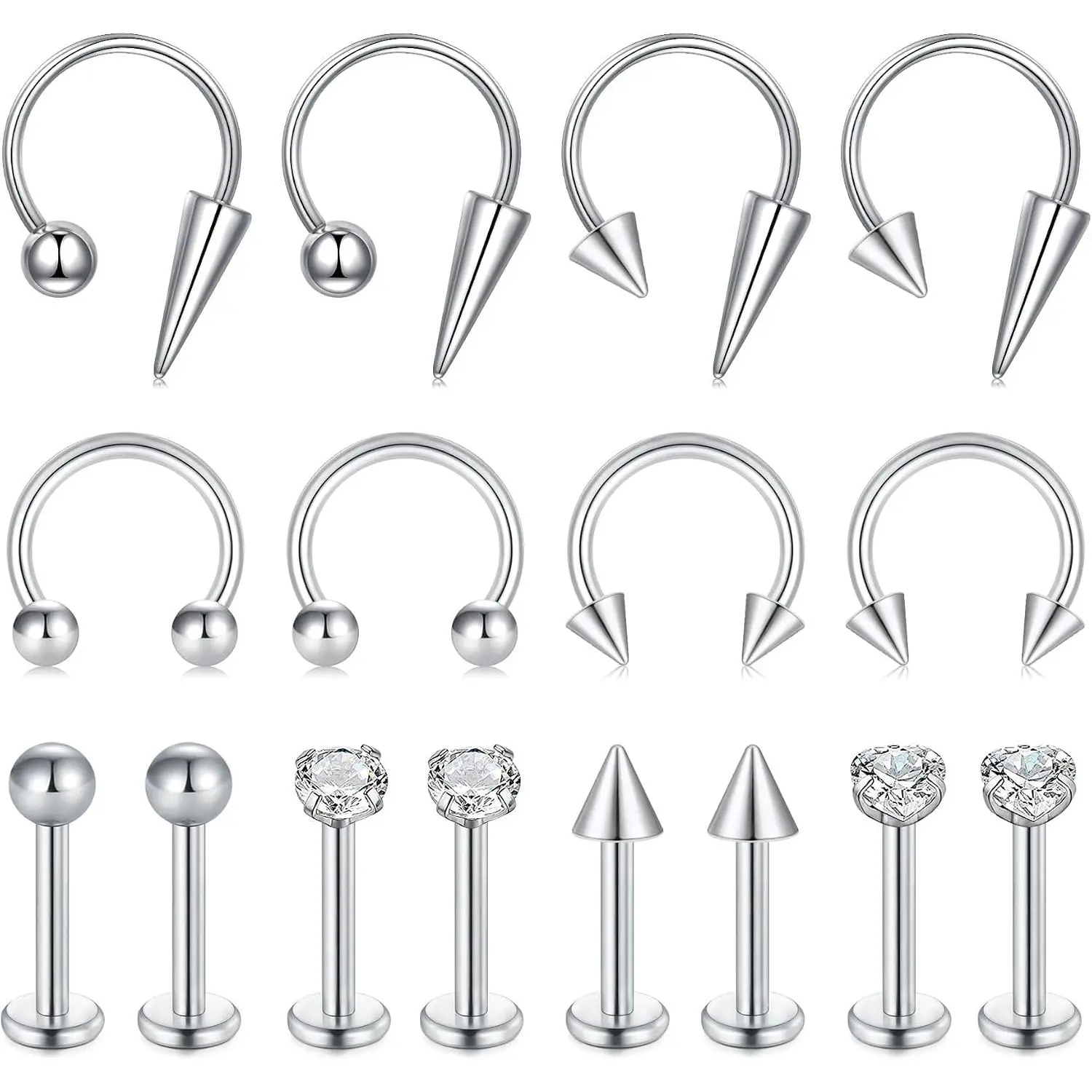 16g Lip Rings Horseshoe Labret  Lip Barbell Ring Spike Snake Bite   Tragus Helix Earrings Studs Medusa  for Women Men