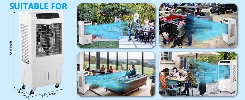 【GARVEE】Evaporative Air Cooler, GARVEE 3000CFM Swamp Cooler With Remote Control and 12H Timer, 4 Ice Packs, 3 Modes & Wind Speeds for Outdoor Indoor Use, 10.3 Gallon