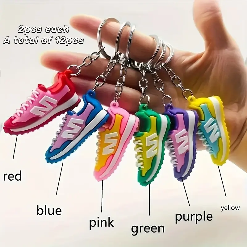 12 Pcs Mini Sports Shoe Keychains, Portable Keychains, 3D Realistic Sports Shoe Charms, PVC Car Key Rings, Bag Accessories, Party Gifts, Collectibles for Sneaker Lovers