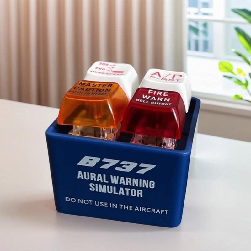 2-Pcs Keychain Set: Boeing 737/Airbus EGPWS Alert Simulator (LED Light+Warning Sound) + Heart Retractable Stainless Steel Scrunchie Lanyard - Stress Relieving For Pilots